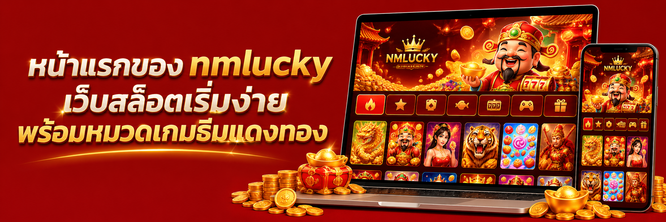 หน้าแรกของ nmlucky เว็บสล็อตเริ่มง่าย พร้อมหมวดเกมธีมแดงทอง